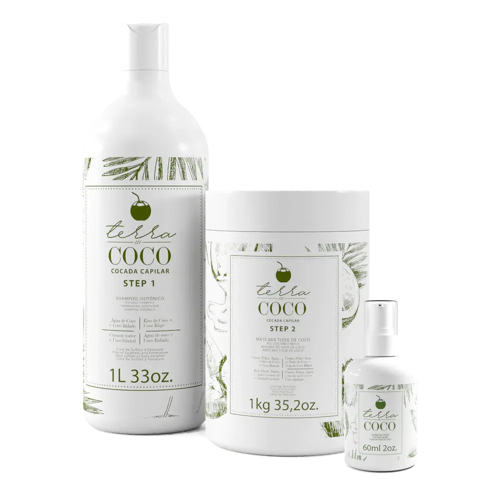 Kit TERRA COCO Isotonic Shampoo + Coconut-Based Mask 1kg / 33oz + Coconut Elixir 60ml / 2oz · Tienda AlelizSalon